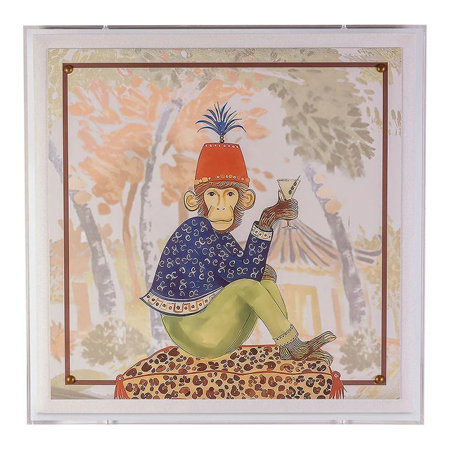 Martini Monkey Blue Shadowbox Giclee Print For Sale