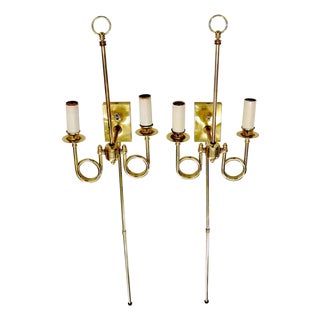 Pair of Twisted Brass Tube Trumpet Shape Sconces For Sale