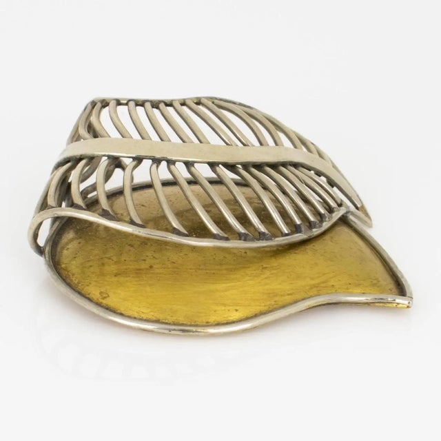 Fabrice Paris Floral Carved Brass and Chrome Brooch For Sale - Image 9 of 9