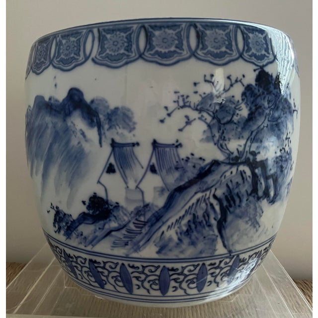 Antique Blue and White Porcelain Hibachi (Charcoal Brazier) Circa 1880-1905 For Sale - Image 6 of 14