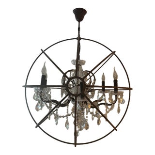 Restoration Hardware 32” Foucault's Orb Iron & Crystal Chandelier For Sale