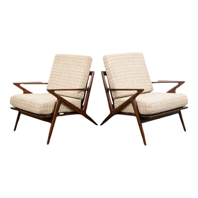Mid Century Danish Modern Lounge Chairs Z Poul Jensen Selig Arm Selig Set Pair For Sale