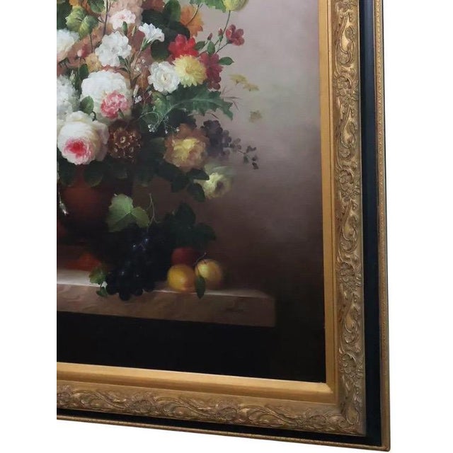 Late 20th Century Monumental Floral Oil Painting in Large Gilt Frame, Signed L. Stewart For Sale - Image 10 of 15