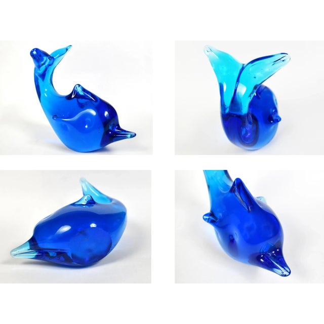 Glass Vintage Hand Blown Glass Blue Dolphin Seahorse Model Figurine Art - Set of 4 For Sale - Image 7 of 11