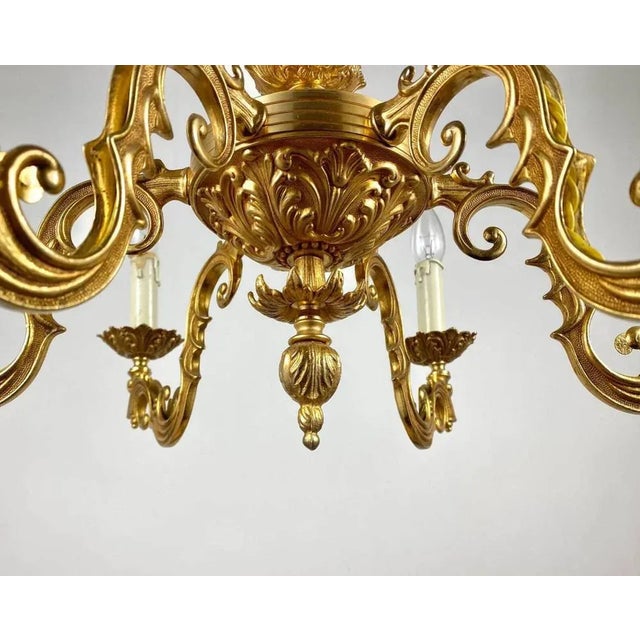 Vintage French Gilt Brass 6-Arm Chandelier, 1960s For Sale - Image 6 of 11