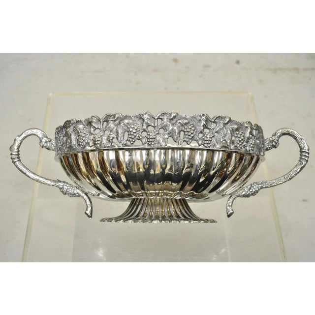 Victorian Antique Victorian Silver Plated Grapevine Oval Twin Handle Centerpiece Fruit Bowl For Sale - Image 3 of 10