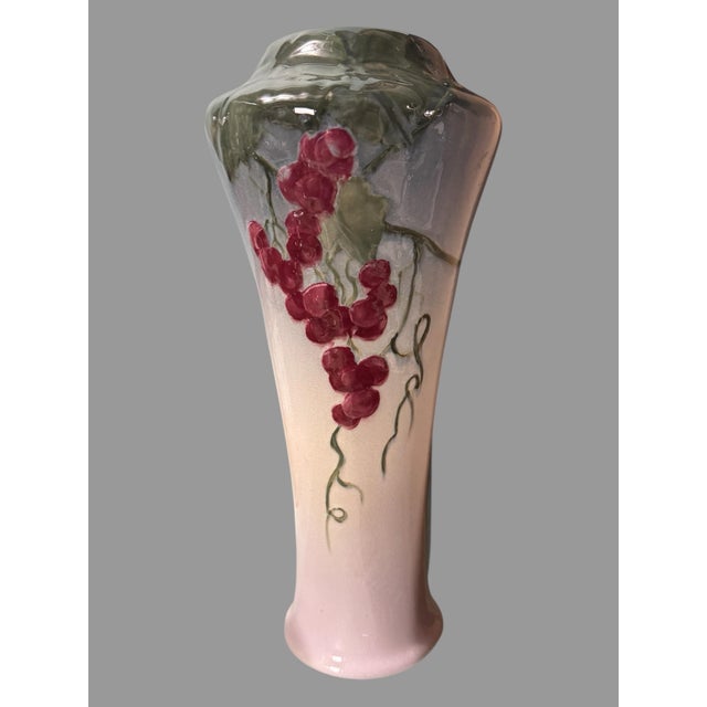 Vintage Weller Etna Hand Painted Grape & Vine Decorated 14.5" Art Pottery Vase For Sale - Image 6 of 10