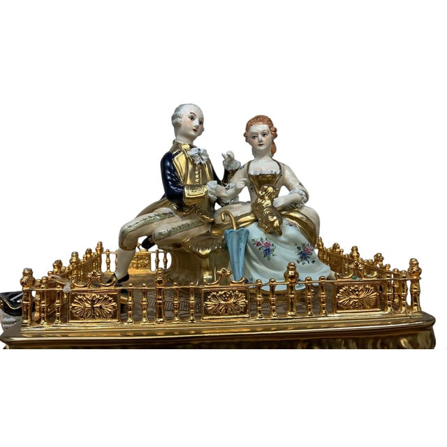 Gold Antique Franz Hermle Monumental Capodimonte Style Vienna Porcelain Sculpted Mantel Clock/Centerpiece For Sale - Image 8 of 17