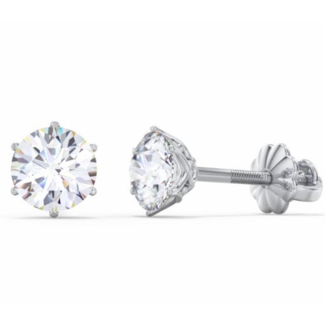 1.0 Carat Diamond Solitaire Stud Earrings 6 Prongs Screw Back 18 Kt White Gold For Sale - Image 11 of 18