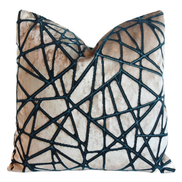 Contemporary Designer Abstract Holly Hunt Cut Velvet Feather/Down Pillow 21" Square For Sale - Image 3 of 8