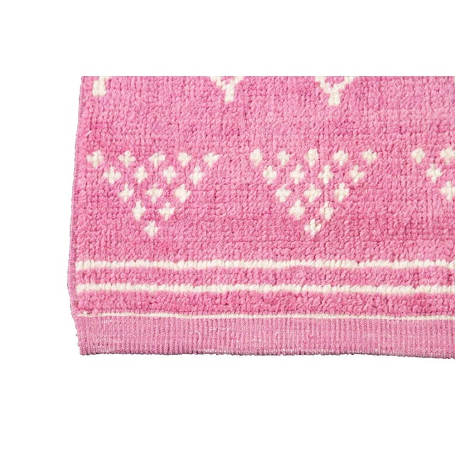 Pink Contemporary Moroccan Style Handmade Pink Tribal Wool Runner For Sale - Image 8 of 11
