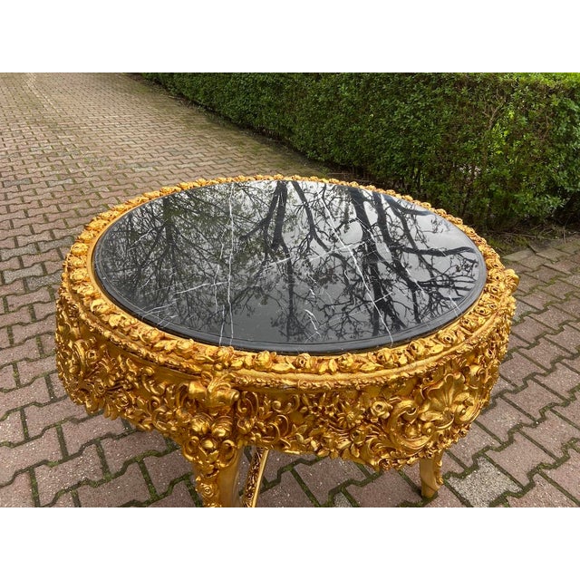 1970s Italian Baroque Gold Leaf Black Velvet Dining Set – 5 PCS For Sale - Image 9 of 16