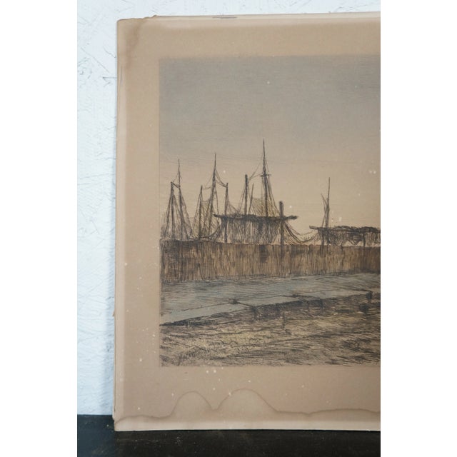 Late 19th Century Antique Charles Frederick Mielatz Nautical Oldport Sailboat Harbor Etching 25" For Sale - Image 4 of 11