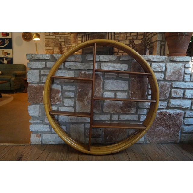 Mid-Century Modern Mid 20th Century Paul Frankl Style Round Rattan Wall Shelf For Sale - Image 3 of 9