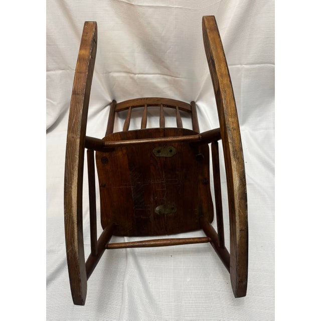 Wood Antique Primitive Oak Rocking Chair, 19th Century Pressed Back Armless Rocker For Sale - Image 7 of 9