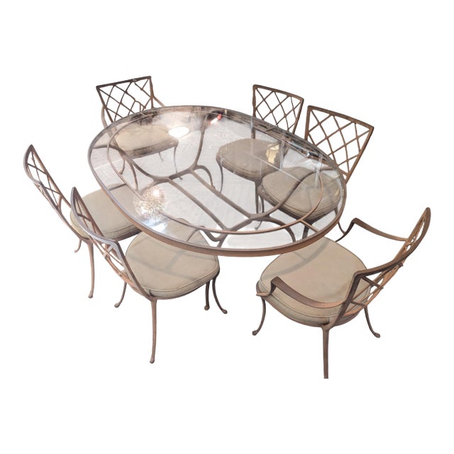 Mid Century Modern Brown Jordan Regency Cast Aluminum Patio Dining Set For Sale