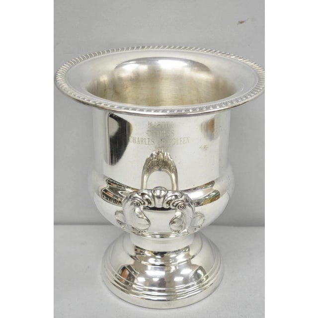 Victorian Vintage Leonard Silver Plated Trophy Cup Champagne Chiller Ice Bucket Engraved For Sale - Image 3 of 16