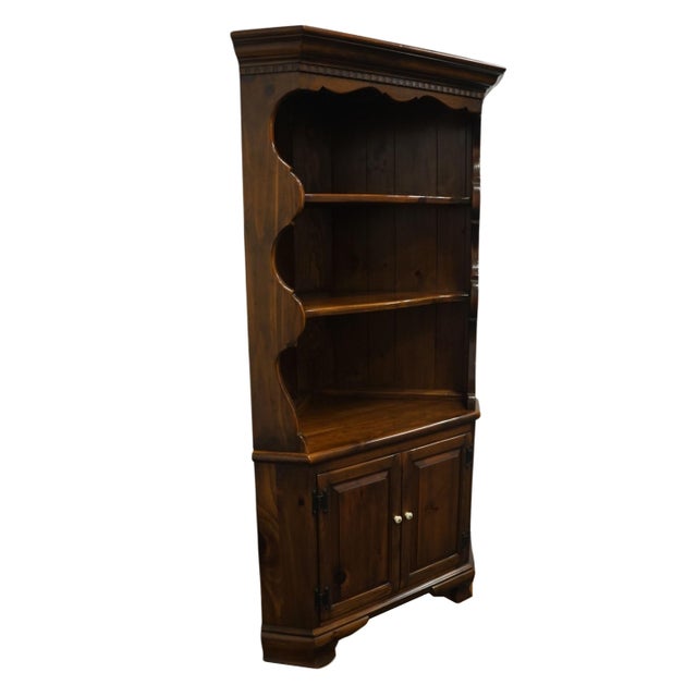 American Ethan Allen Antiqued Pine Old Tavern Rustic Americana 40" Corner Cabinet / Bookcase 12-6018 For Sale - Image 3 of 10