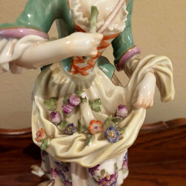 Antique Meissen Porcelain Figurine, Standing Woman With Basket & Dog For Sale - Image 11 of 15