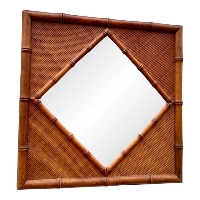 Bamboo Wall MIrror Boho Chic Woven Faux Bamboo Wood For Sale