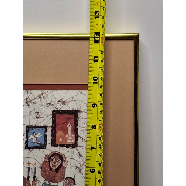 1980s Ahmi Goldfarb Shabbat Shalom Signed Lithograph Framed Israeli Judaica Batik Print For Sale - Image 4 of 12