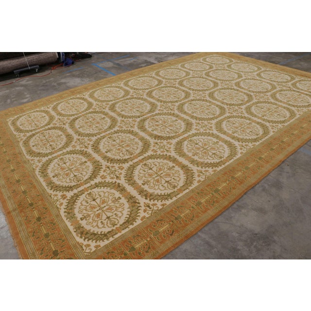 Rug & Kilim Antique Spanish Rug in Green and Beige With Medallion Pattern | Rug & Kilim For Sale - Image 4 of 8