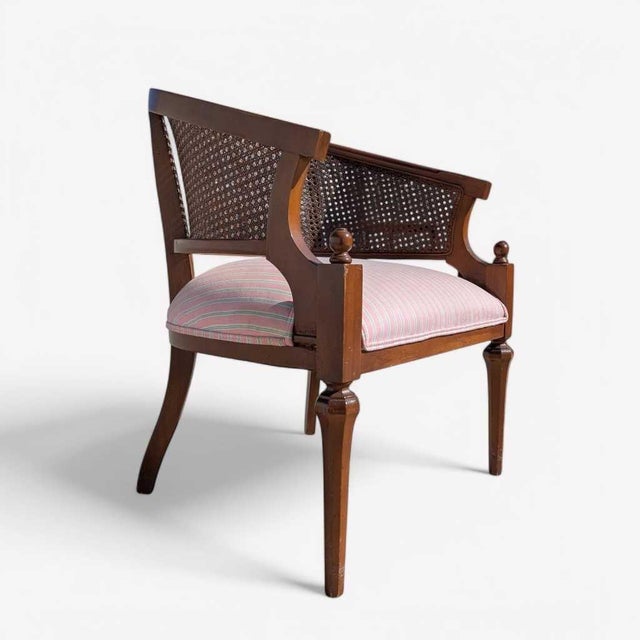 Pink Regency Revival Cane Barrel-Back Armchair, 1970s For Sale - Image 8 of 18