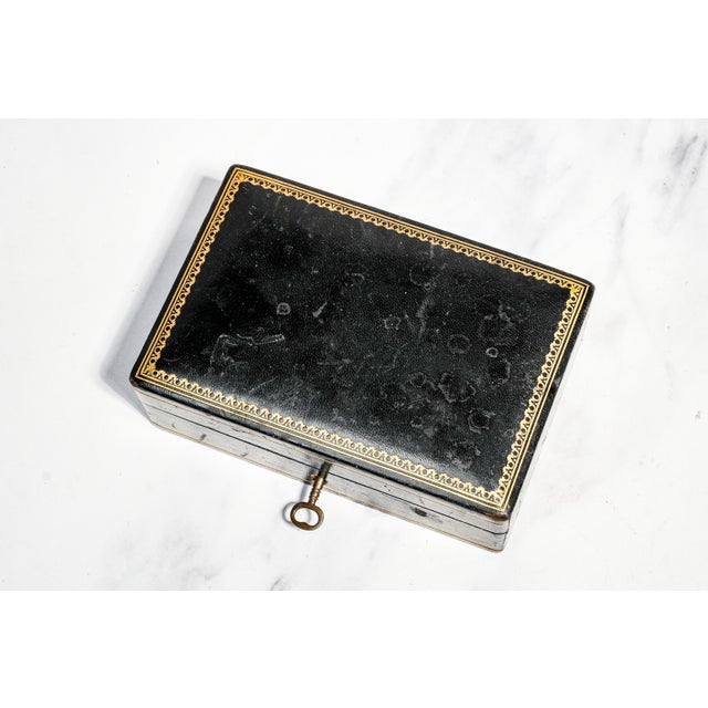 Nice Mid Century Vintage Italian Black Leather Gold Border Jewelry Trinket Box For Sale - Image 18 of 18