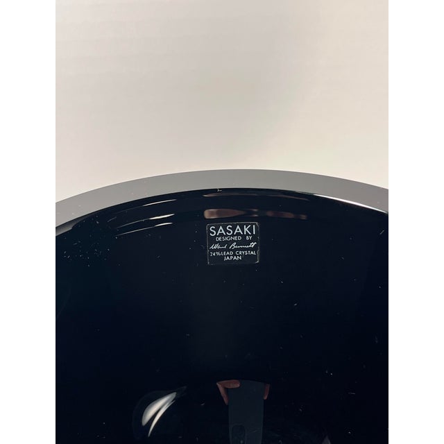 1980s Vintage Ward Bennett Sengai Sasaki Black Glass Bowl 24% Lead Crystal Made in Japan For Sale - Image 5 of 8