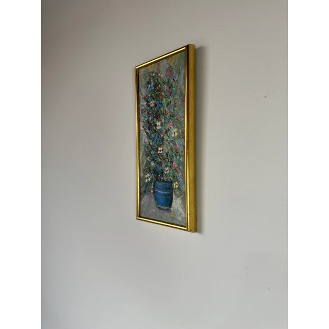 Mid-Century Modern 70's Vintage Heavy Impasto Floral Still Life Oil Painting, Framed For Sale - Image 3 of 10