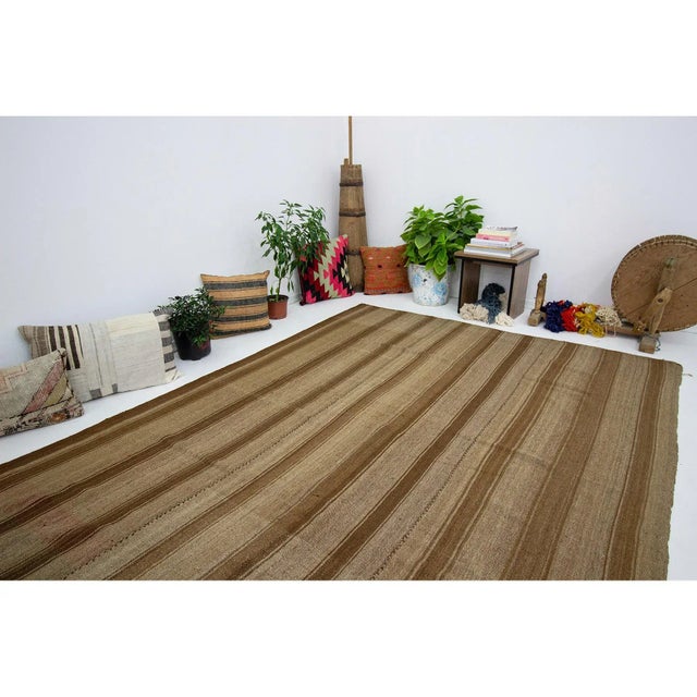 Vintage Brown Natural Wool Kilim Rug- 6′1″ × 7′10″ For Sale In Los Angeles - Image 6 of 7