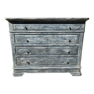 Antique French Louis Philippe Walnut Dresser | Blue-Black Painted Commode | Circa 1920 For Sale