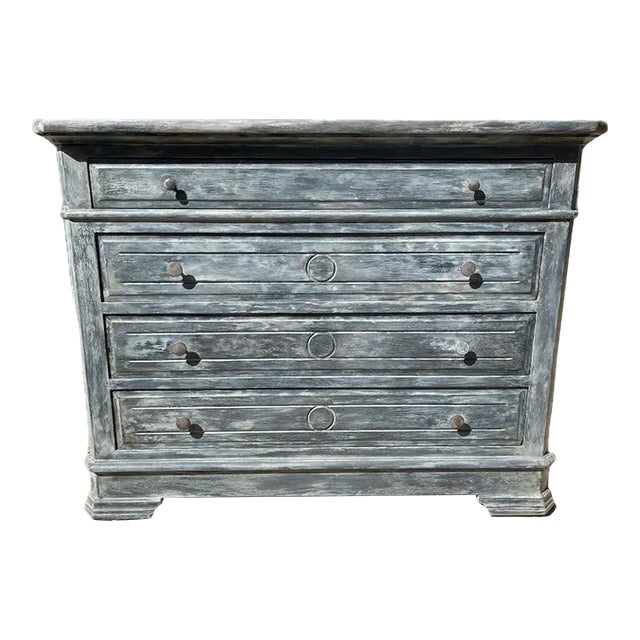 Antique French Louis Philippe Walnut Dresser | Blue-Black Painted Commode | Circa 1920 For Sale