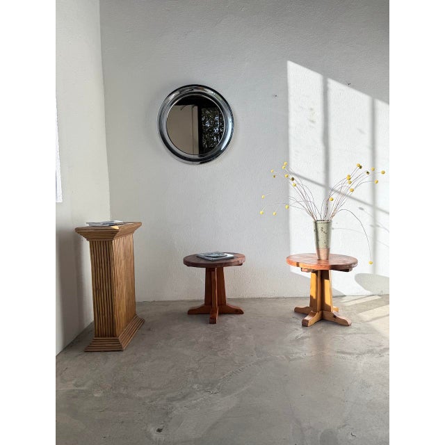 Vintage round chrome-plated metal mirror from the 1960s. Reminiscent of Sergio Mazza's design for Artemide. A beautiful,...