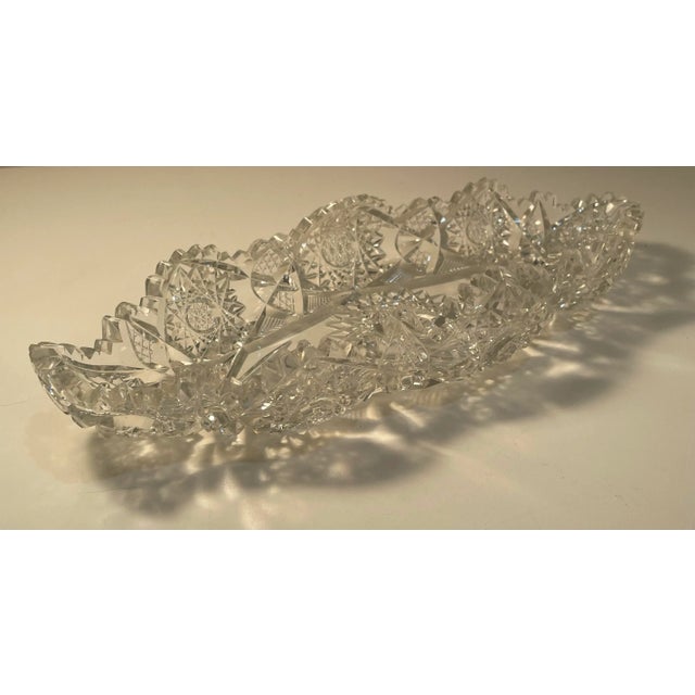 Glass Antique Cut Glass Celery Dish - Relish Tray - 13” For Sale - Image 7 of 10