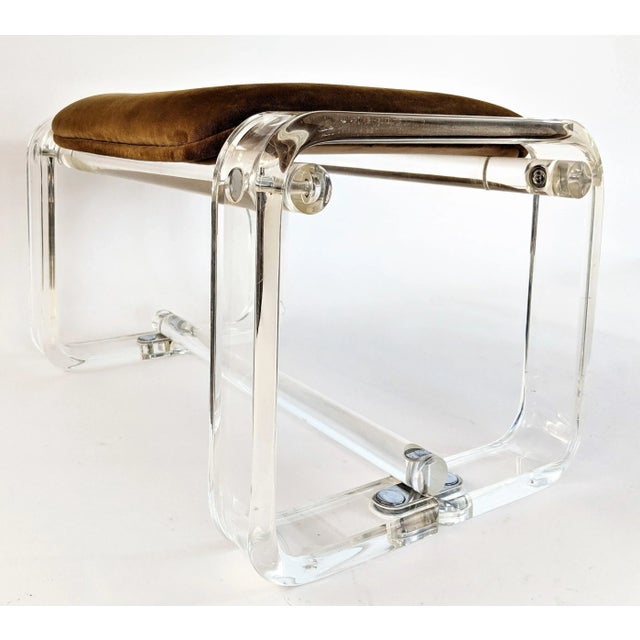 Metal Vintage Lucite Stool Ottoman For Sale - Image 7 of 13