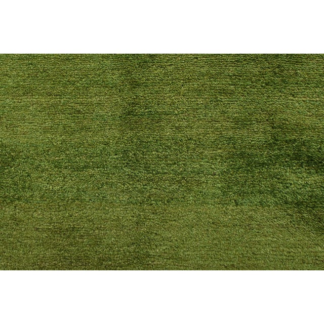 Green Gabbeh Rug 5’1” X 6’6” Green Wool Vintage Tribal Hand-Knotted Carpet For Sale - Image 8 of 13