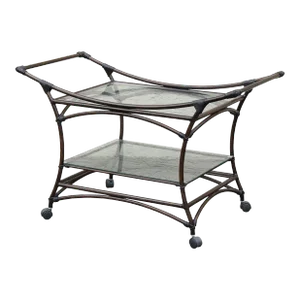 Contemporary Faux Rattan Rolling Bar Cart