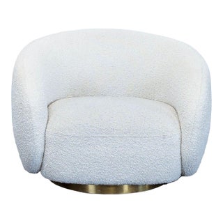 Eichholtz Brice White Bouclé Swivel Chair With Brass Base For Sale