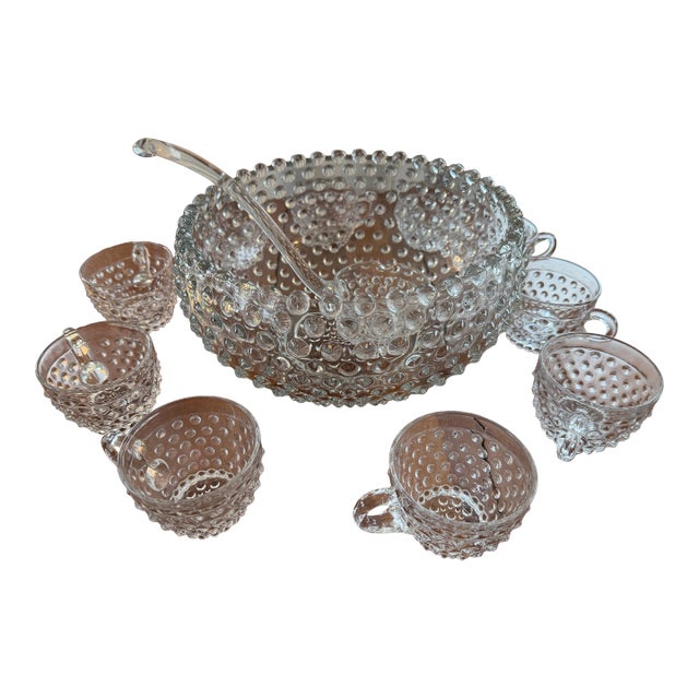 Early 20th Century Duncan & Miller Hobnail Punch Bowl Set - 12 Pieces For Sale