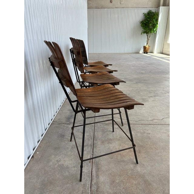 Mid 20th Century Mid Century Modern Wooden Bentwood Slatted Chairs With Iron Bases - Matching Set of 4 For Sale - Image 5 of 11