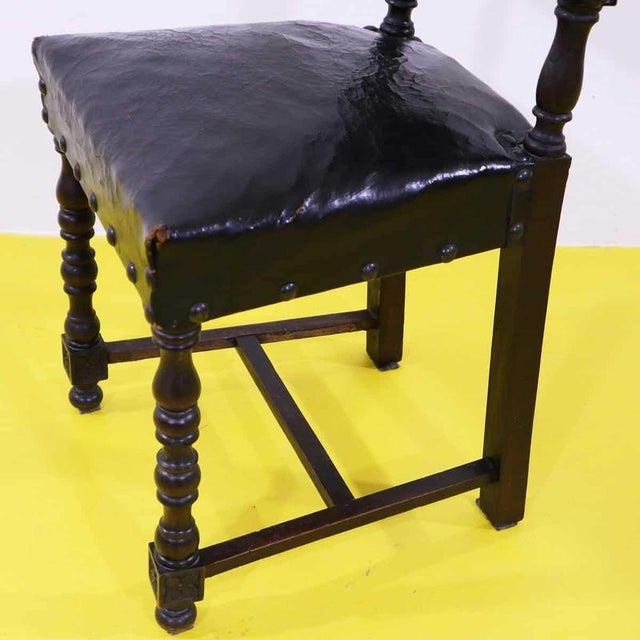 Renaissance Style Chair in Wood and Leather with Studs For Sale - Image 9 of 13