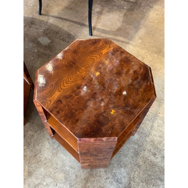 Wood Pair of Italian Art Deco Design Burlwood Side Tables For Sale - Image 7 of 7