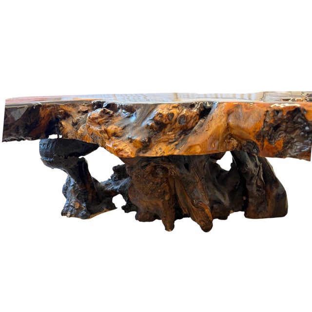 Brown 1970s Organic Burl Wood Live Edge Coffee Table With Sculptural Root Base For Sale - Image 8 of 8