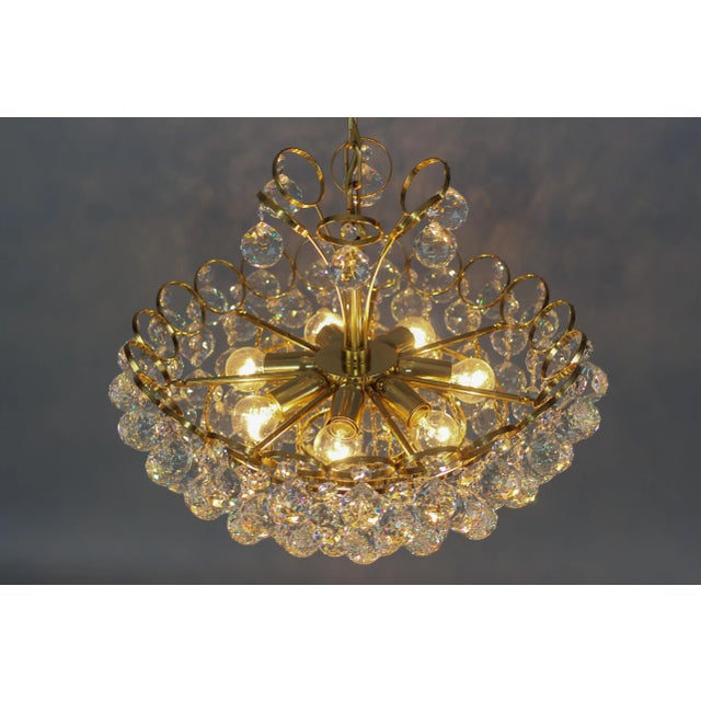 Seven Light Crystal Glass and Gilt Brass Chandelier, Germany, 1970s For Sale - Image 16 of 18