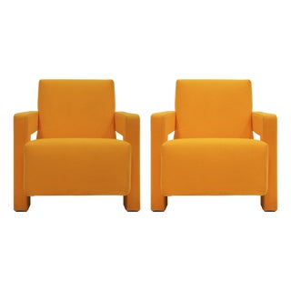 Utrecht Armchairs in Orange Wool Fabric by Gerrit Thomas Rietveld for Cassina, 1935, Set of 2 For Sale