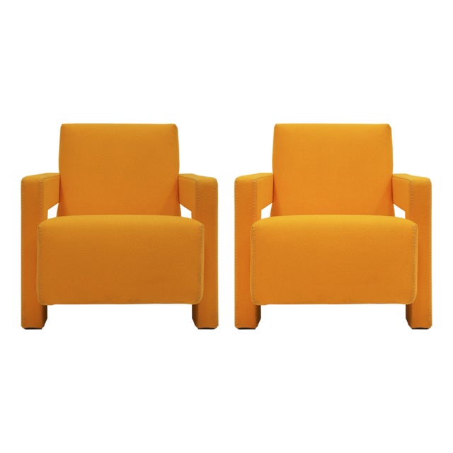 Utrecht Armchairs in Orange Wool Fabric by Gerrit Thomas Rietveld for Cassina, 1935, Set of 2 For Sale