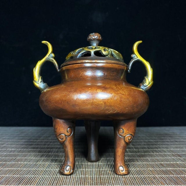 Bronze Vintage Gilt Bronze Tripod Censer - Imperial Incense Burner With Handles For Sale - Image 8 of 9