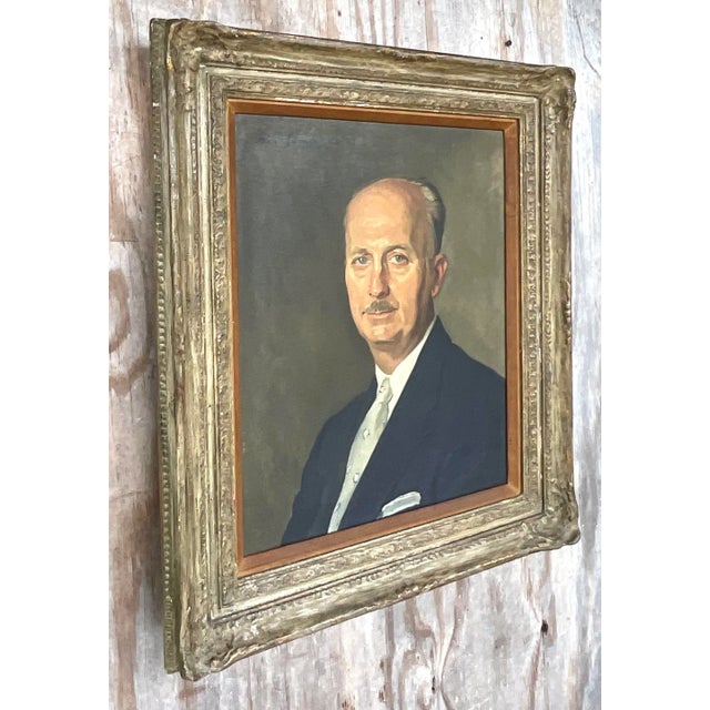 Textile Vintage Regency Signed Original Oil Portrait Painting on Canvas For Sale - Image 7 of 9