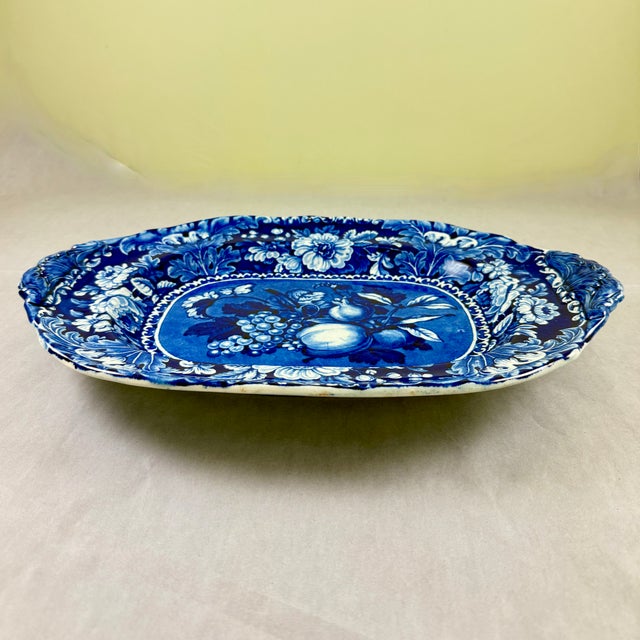 Stubbs & Kent Georgian Cobalt Transferware ‘ Fruits and Flowers’ Platter, Circa 1830 For Sale - Image 13 of 16